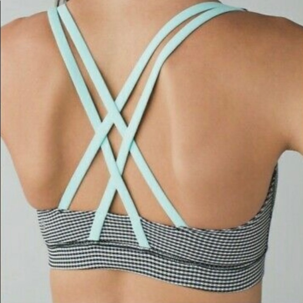 Lululemon Energy Bra in Gingham White Black / Tranquil Blue
